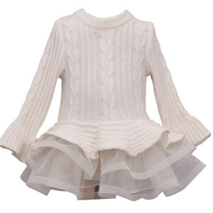 Iris & Ivy White Knit Peplum Sweater DRESS With Tulle Detail